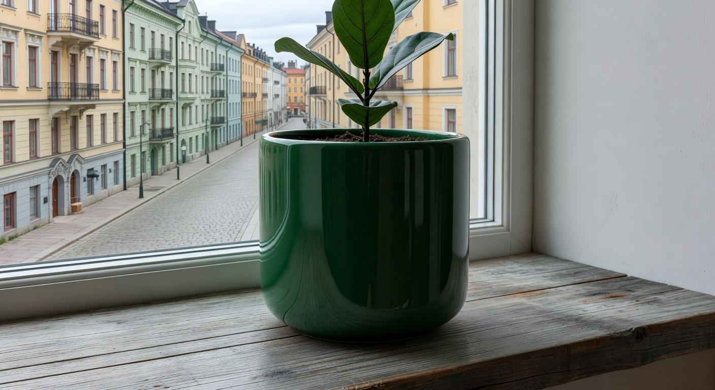 Glossy green ceramic plant pot
