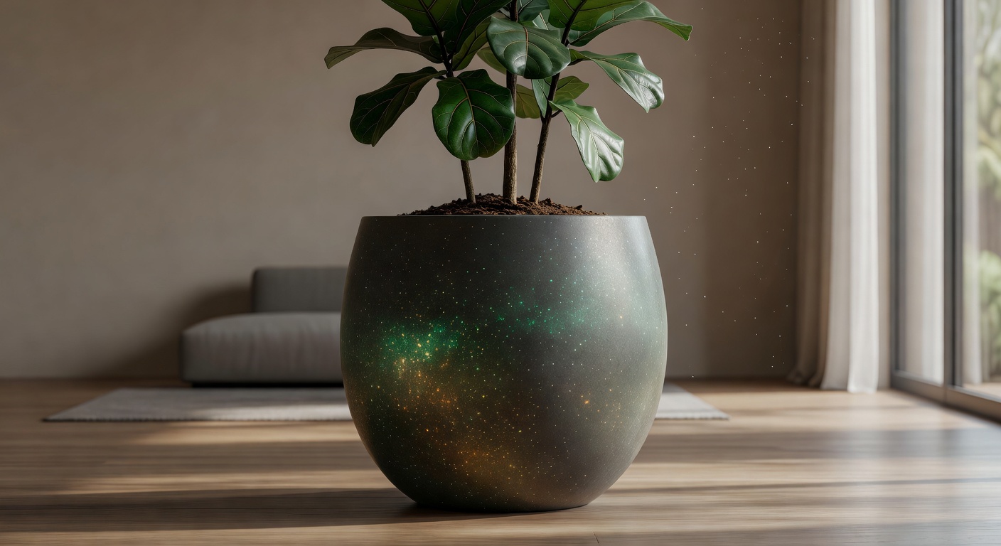 Large indoor standing flower pot with plant